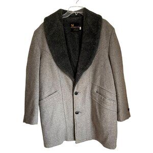 Vintage 60s Wool Faux Fur Winter Coat Mens Size 42 Weathercaster USA